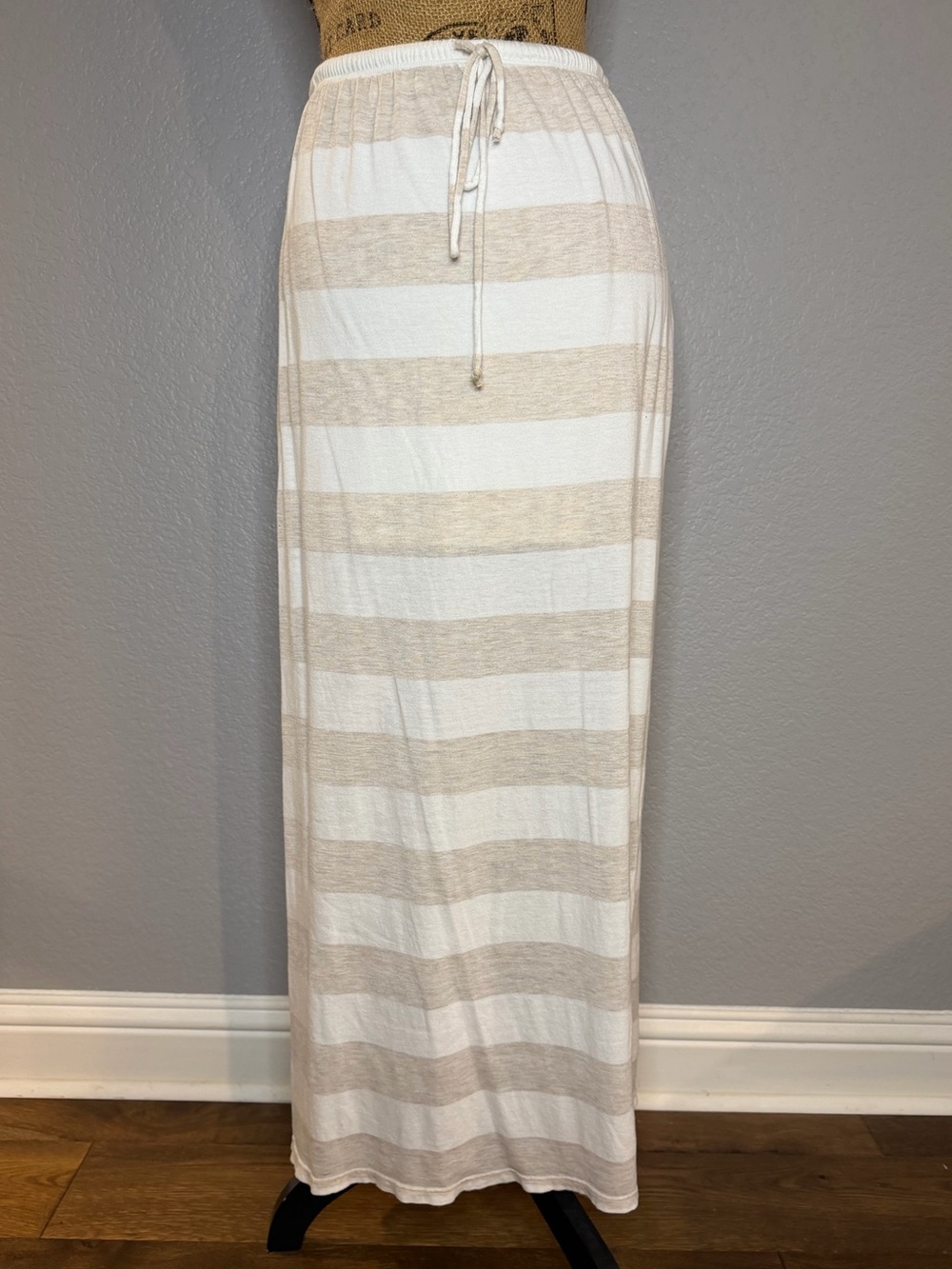 C&C California Cream and White Striped Drawstring Maxi Skirt